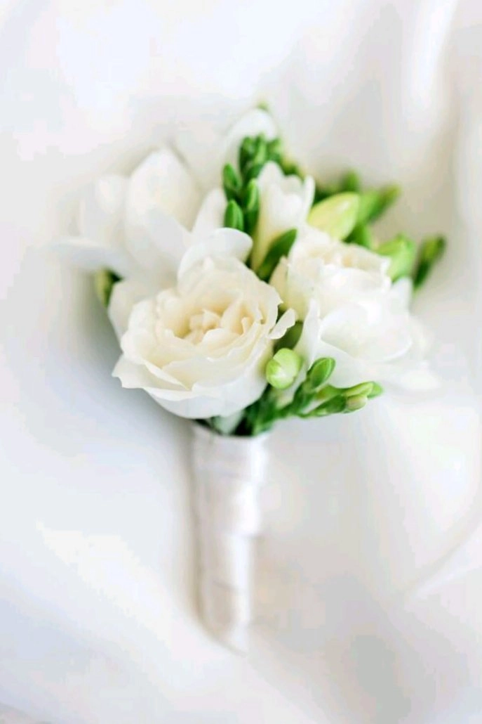 White rose and freesia boutonnière