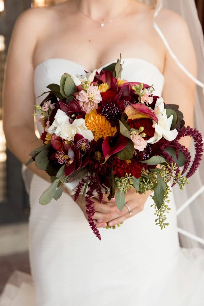 Burgundy and orchid autumn bridal bouquet